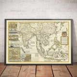 Alte Karte von Indien und Südostasien, 1717 von Herman Moll - Koloniales Ostindien, China, Malaysia, Thailand, Singapur, Indonesien 