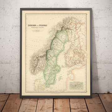 Old Map of Suède, Norvège et Finlande russe, 1872 par Fullarton - Scandinavie, Danemark, mer Baltique, Golfe de Botnia