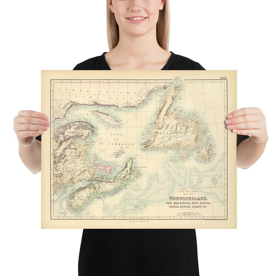 Ancienne carte de Terre-Neuve, Nouvelle-Écosse et Nouveau-Brunswick, 1872 par Fullarton - Canada, Amérique du Nord britannique coloniale