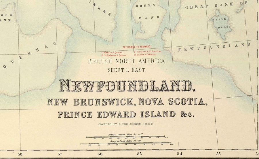 Ancienne carte de Terre-Neuve, Nouvelle-Écosse et Nouveau-Brunswick, 1872 par Fullarton - Canada, Amérique du Nord britannique coloniale