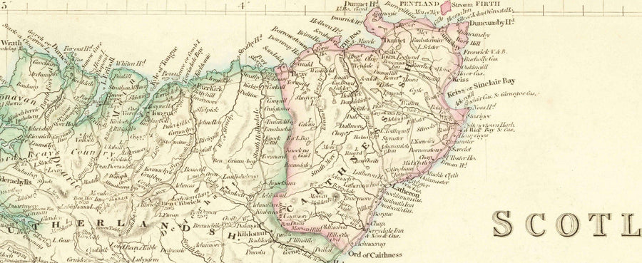 Alte Karte von Schottland, 1846 von Arrowsmith - Wunderschöner handkolorierter viktorianischer Atlas - Grafschaften, Städte, Straßen 