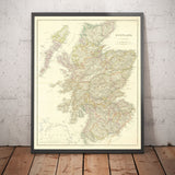 Alte Karte von Schottland, 1846 von Arrowsmith - Wunderschöner handkolorierter viktorianischer Atlas - Grafschaften, Städte, Straßen 