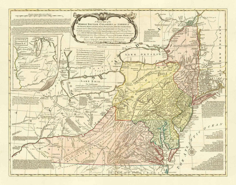 Ancienne carte des colonies britanniques en Amérique 1755 par Evans & Bowles - Colonies européennes et indigènes, États-Unis avant l&