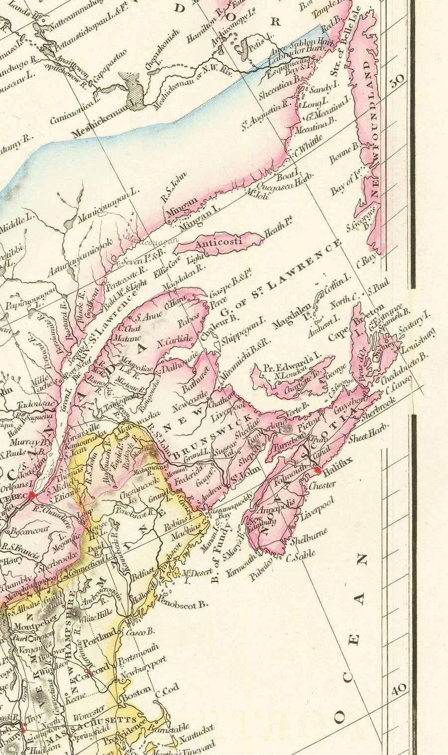 Ancienne carte du Canada, 1840 par Arrowsmith - États-Unis, Amérique russe, Haut et Bas-Canada, Amérique du Nord britannique, Autochtones et peuples indigènes