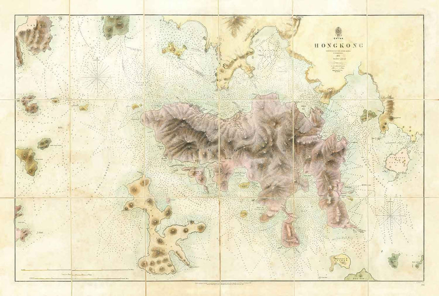 La première carte de Hong Kong, 1843 - Old Admiralty Navy Chart - Kowloon, Victoria Bay, Early British Colony