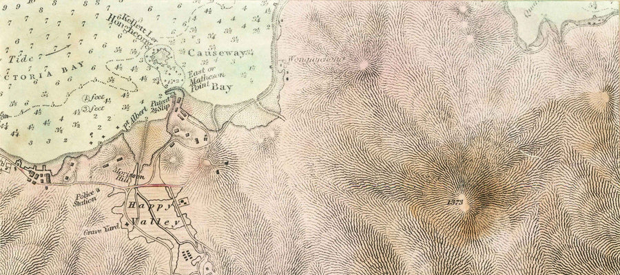 La première carte de Hong Kong, 1843 - Old Admiralty Navy Chart - Kowloon, Victoria Bay, Early British Colony