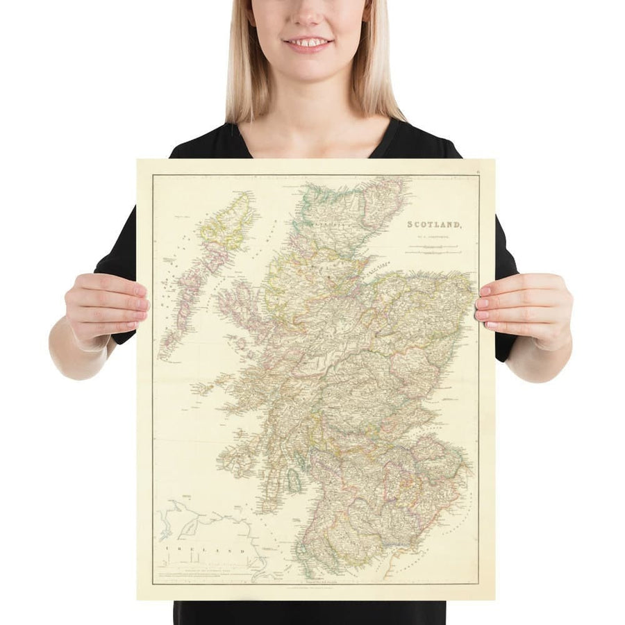 Alte Karte von Schottland, 1846 von Arrowsmith - Wunderschöner handkolorierter viktorianischer Atlas - Grafschaften, Städte, Straßen 