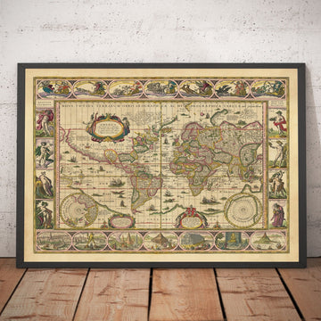 Mapa del Viejo Mundo, 1635 de Willem Blaeu - Atlas de Maestros Raros - Siete Maravillas, Islas Míticas, Dioses Romanos, ¡Monstruos Marinos! 