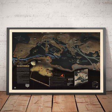 Mappa della Seconda Guerra Mondiale: Mediterraneo, 1944 - NavWarMap No.1 - Sud Europa e Nord Africa - Italia, Spagna, Francia 