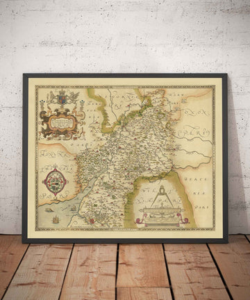 Rara Mappa Antica del Gloucestershire, 1575 di Saxton - Bristol, Cheltenham, Cotswolds, Tewkesbury, Cirencester, Stroud 