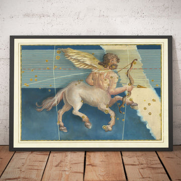Antica mappa stellare del Sagittario, 1603 di Johann Bayer - Carta astrologica zodiacale - Il segno zodiacale del Centauro 
