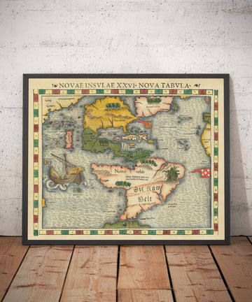 Old North & South America Map, 1544 par Munster - Première atlas imprimé des Amériques - États-Unis, Mexique, précolonisation