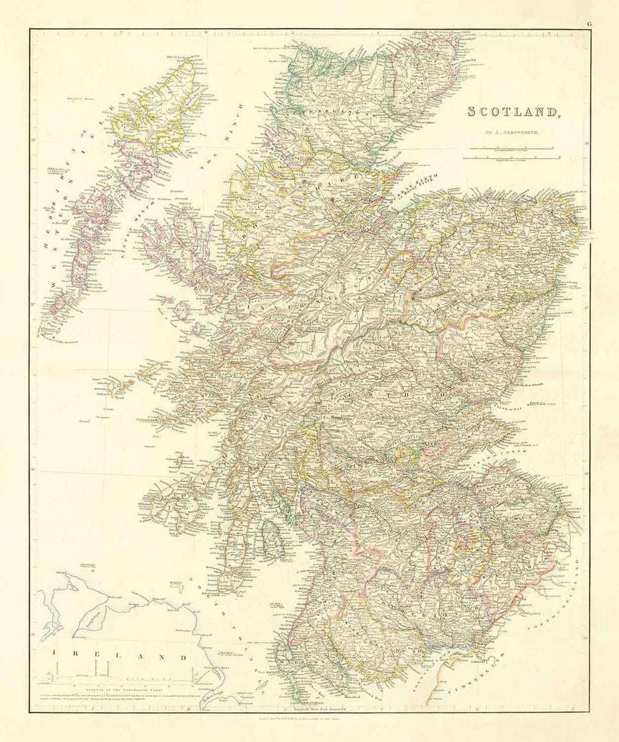 Alte Karte von Schottland, 1846 von Arrowsmith - Wunderschöner handkolorierter viktorianischer Atlas - Grafschaften, Städte, Straßen 