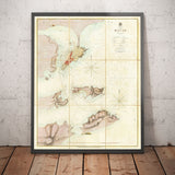 Mappa antica di Macao, 1840 - Carta nautica della colonia portoghese di Macao, Taipa, Coloane, Hengqin, Guangdong 