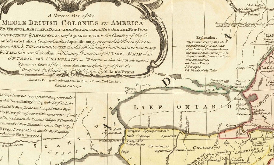 Ancienne carte des colonies britanniques en Amérique 1755 par Evans & Bowles - Colonies européennes et indigènes, États-Unis avant l&