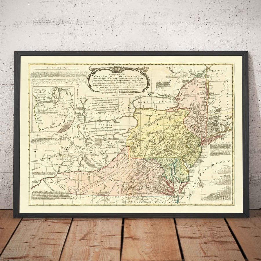 Ancienne carte des colonies britanniques en Amérique 1755 par Evans & Bowles - Colonies européennes et indigènes, États-Unis avant l&