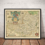 Raro mapa antiguo de Somerset, 1575 por Saxton - Bath, Bristol, West Country, Mendips, Weston-super-Mare