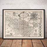Alte monochrome Karte von West Yorkshire, 1611 von John Speed - York, Bradford, Sheffield, Leeds, Huddersfield, Harrogate, Skipton 