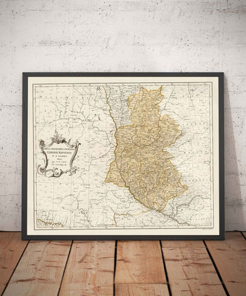 Mapa antiguo de Ucrania, 1770 - Gobierno de Kiev, Imperio Ruso - Kremenchuk, Poltava, Cherkasy, Chernihiv, Ciudades, Guerra