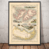 Ancienne carte Falkland Islands & Patagonia, 1851 - Amérique du Sud, Cap Horn, Malvinas, Tierra del Fuego, Empire britannique