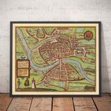 Old Map of Bristol, 1588 by Braun - Brightstowe, Avon, St Nicholas, Newgate, Coat of Arms