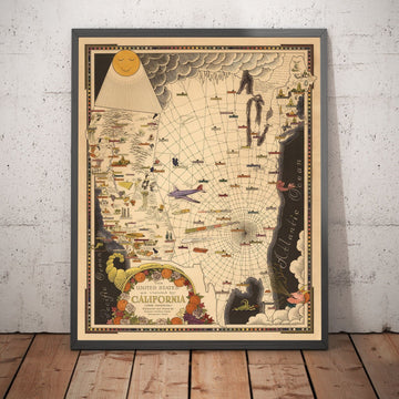 Una mappa "tipica californiana" degli Stati Uniti di E. Chase, 1940 - Ovest distorto non ufficiale vs. Est USA 