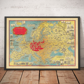 Mappa della Seconda Guerra Mondiale, 1939 di Ernest Dudley Chase - Il sogno di espansione di Hitler - Territorio della Germania nazista 