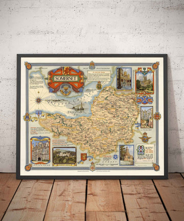 Mappa antica del Somerset di Ernest Clegg, 1946 - Bath, Wells, Luoghi d&