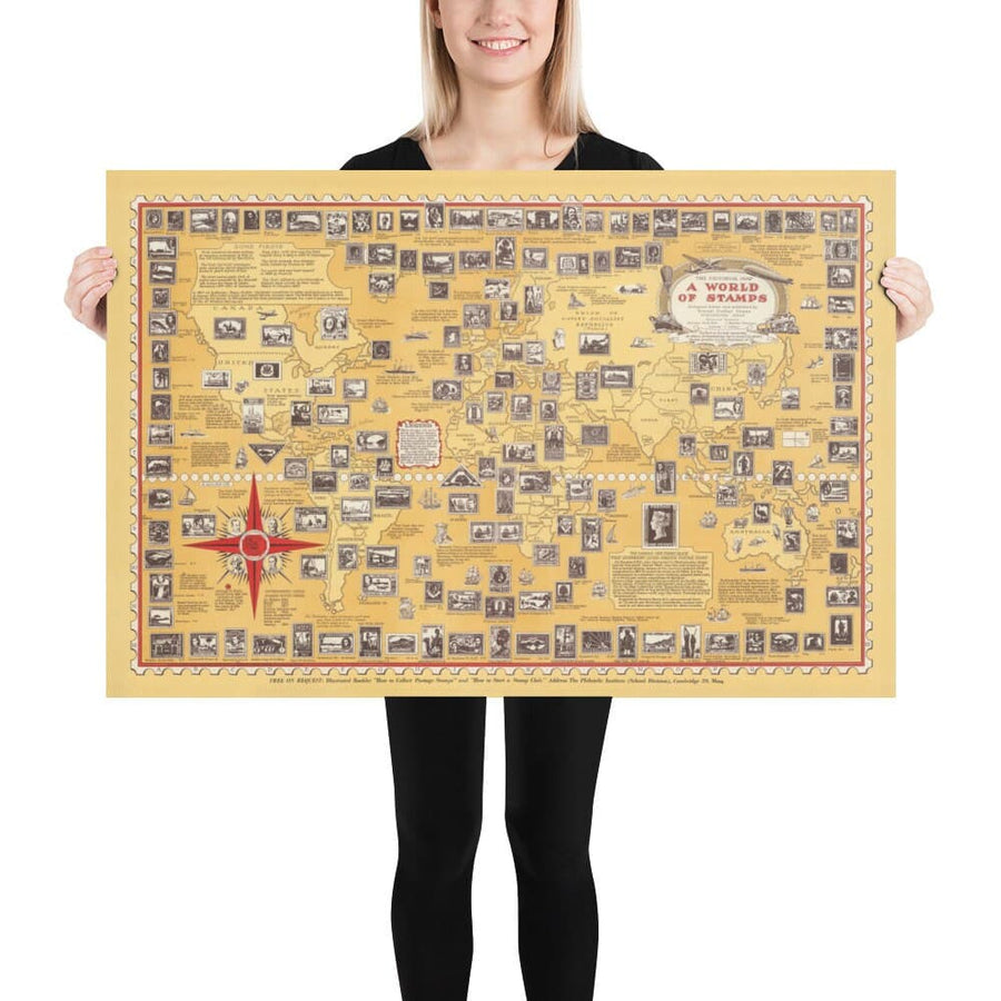 Alte Stempelkarte der Welt, 1947 von E. Chase - Historischer Postamt-Atlas, Wahrzeichen, Penny Black 