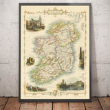 Antica mappa dell'Irlanda, Eire 1851 di Tallis & Rapkin - Province, città, Dublino, ferrovie colorate a mano vittoriane 