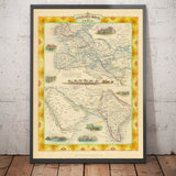 Antiguo mapa de la ruta del correo: Europa a la India, 1851 - Comercio por tierra del Imperio Británico - Suez, Camellos, Mar Rojo, Arabia