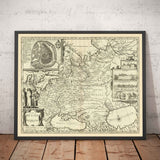 Antiguo mapa de Rusia, 1676 por John Speed - El imperio ruso de Pedro el Grande, la vieja Europa, Moscú, Kiev, los tártaros, Ucrania
