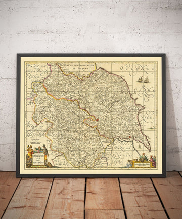 Antica mappa dello Yorkshire, 1690 - York, Leeds, Sheffield, Rotherham, Doncaster, Middlesbrough, Hull, Whitby, Humber 