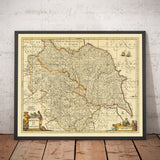 Old Map of Yorkshire, 1690 - York, Leeds, Sheffield, Rotherham, Doncaster, Middlesbrough, Hull, Whitby, Humber