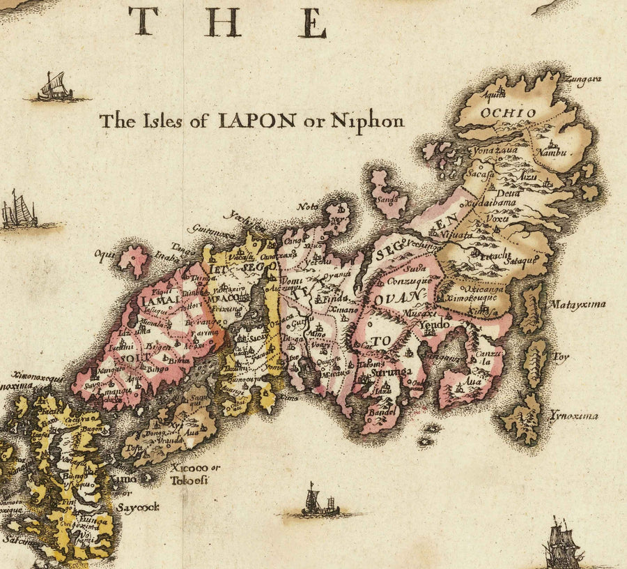 Old Map of China and East Asia, 1669 par Blome - Grande mur, cantons, Corée, Japon, Vietnam, Thaïlande, Cambodge