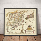 Mappa antica della Cina e dell'Asia orientale, 1669 di Blome - Grande Muraglia, Cantoni, Corea, Giappone, Vietnam, Thailandia, Cambogia 
