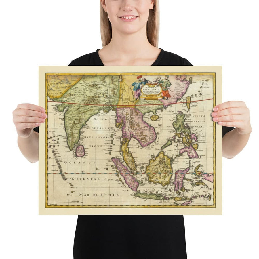 Old Map of India and South East Asia, 1676 by John Speed - Pakistan, Thailand, China, Indonesia, Taiwan