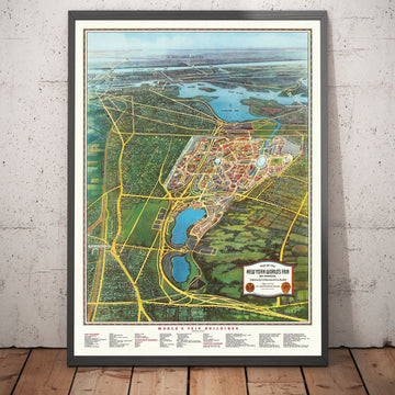 Fiera Mondiale di New York, 1939 di Spofford - Vecchia Mappa Pittorica di Manhattan, New Jersey, Metropolitana, Ferrovia, Flushing Meadows 