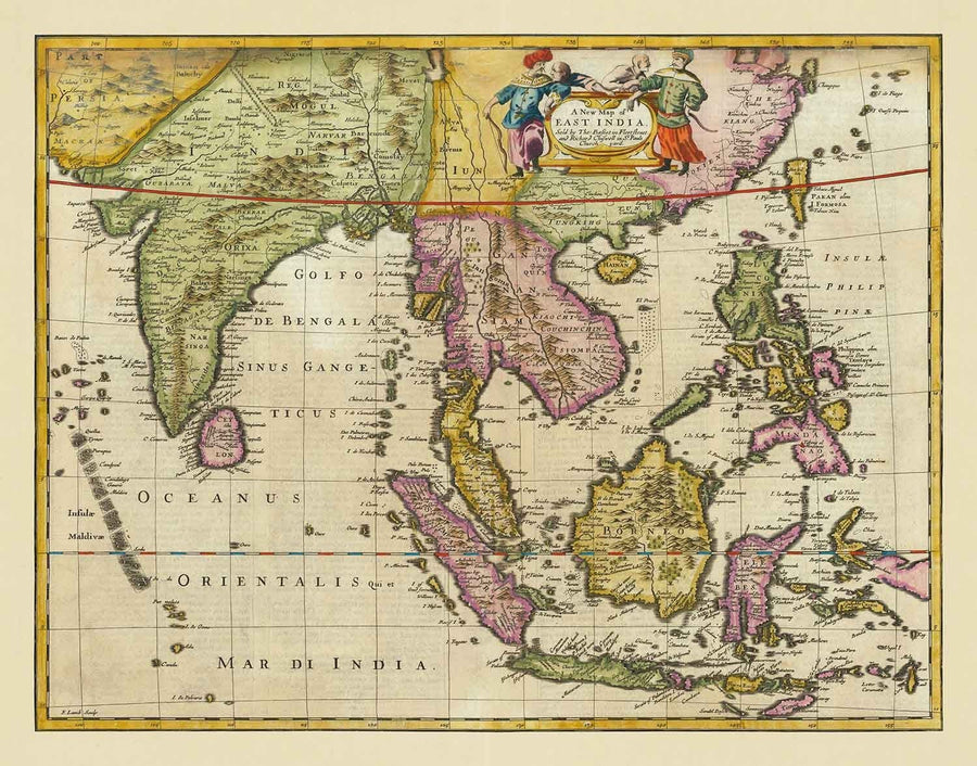 Old Map of India and South East Asia, 1676 by John Speed - Pakistan, Thailand, China, Indonesia, Taiwan