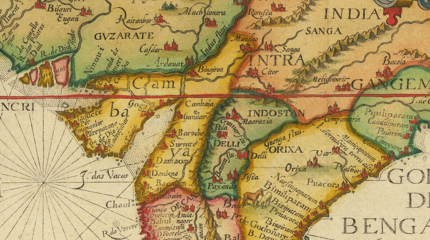 Alte Karte von Nahost und Asien, 1596 von Linschoten - Indien, Iran, Afghanistan, Pakistan, Persien, Arabien, Bangladesch