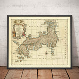 Alte Karte von Japan von Bowen aus dem Jahr 1744 - Tokio, Kyoto, Osaka, Honshu, Shikoku, Kyushu, Kamtschatka, Orientalisches Ostasien 