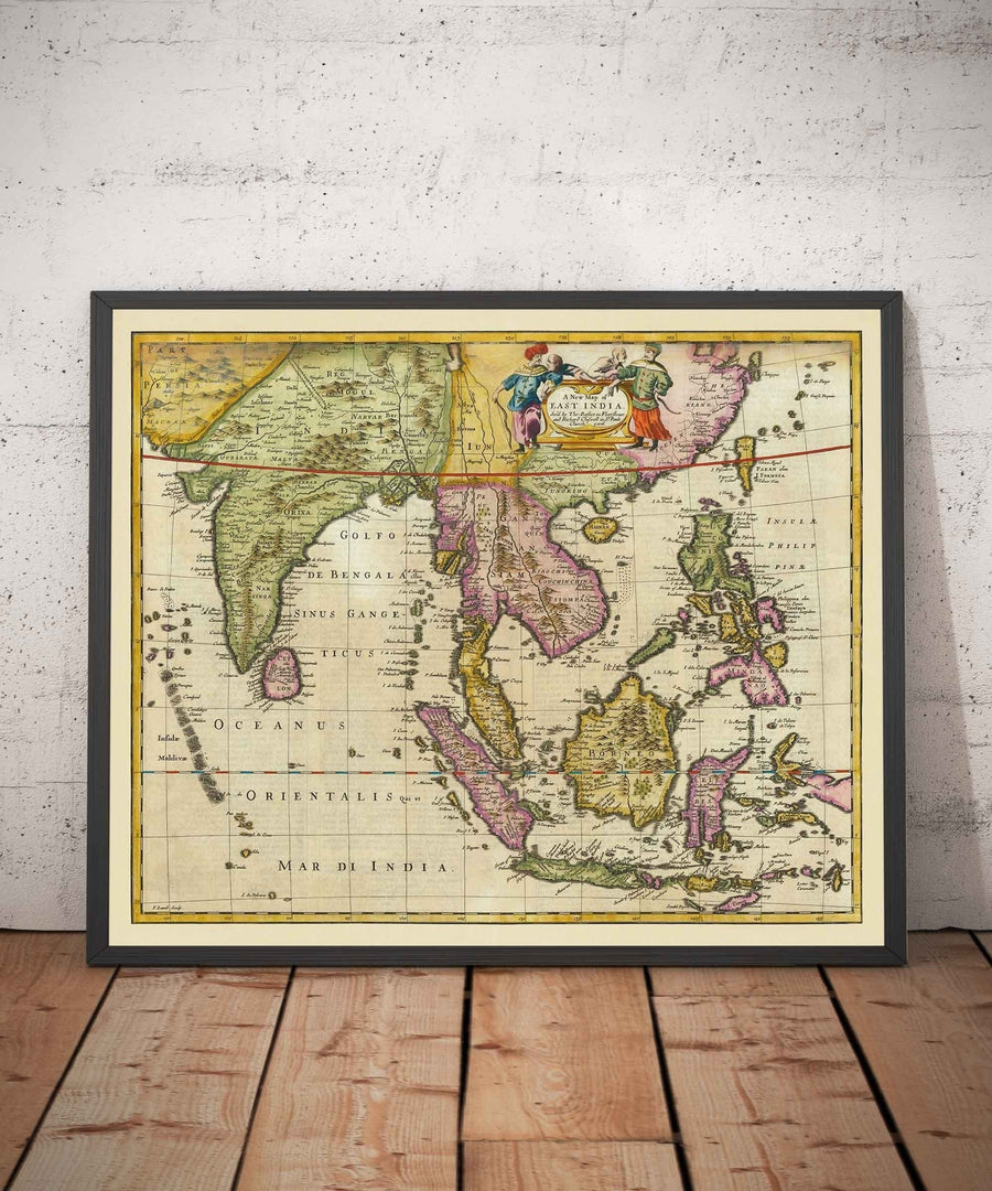 Old Map of India and South East Asia, 1676 by John Speed - Pakistan, Thailand, China, Indonesia, Taiwan