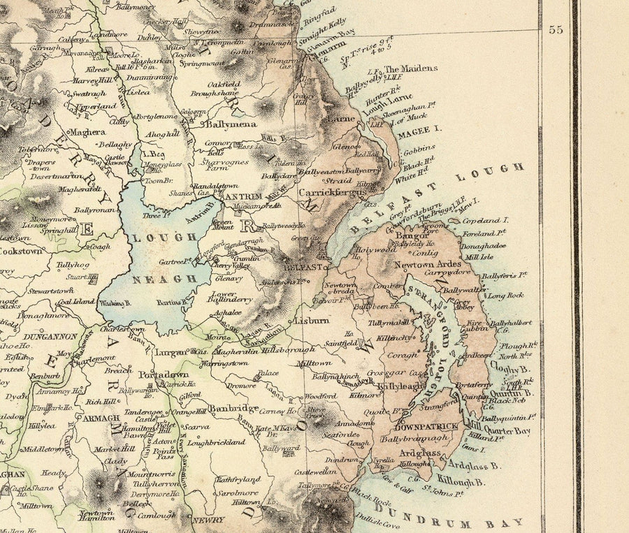Alte Karte von Irland im Jahr 1872 - Seltene, attraktive Farbkart von A. Fullarton & Co 