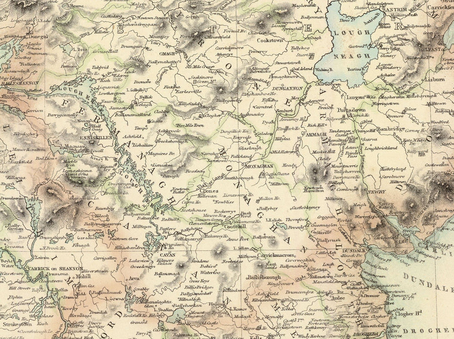 Alte Karte von Irland im Jahr 1872 - Seltene, attraktive Farbkart von A. Fullarton & Co 