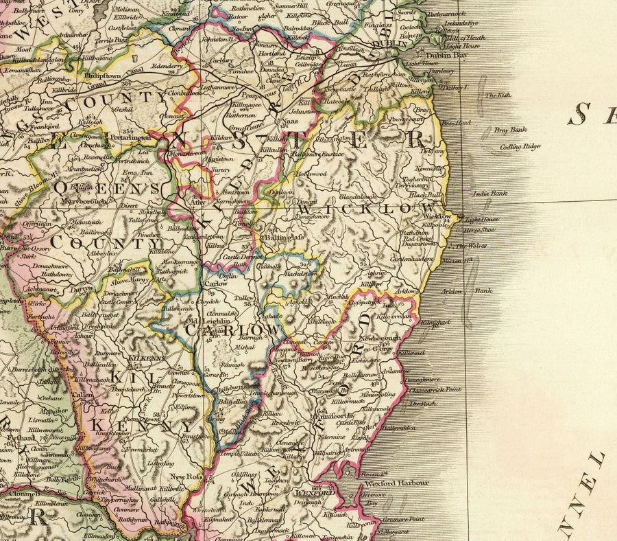 Alte Karte von Irland im Jahr 1798 von W. Faden - Seltene Farb-Atlas-Karte - Dublin, Belfast, Cork 
