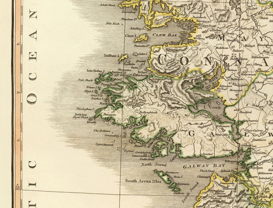 Alte Karte von Irland im Jahr 1798 von W. Faden - Seltene Farb-Atlas-Karte - Dublin, Belfast, Cork 