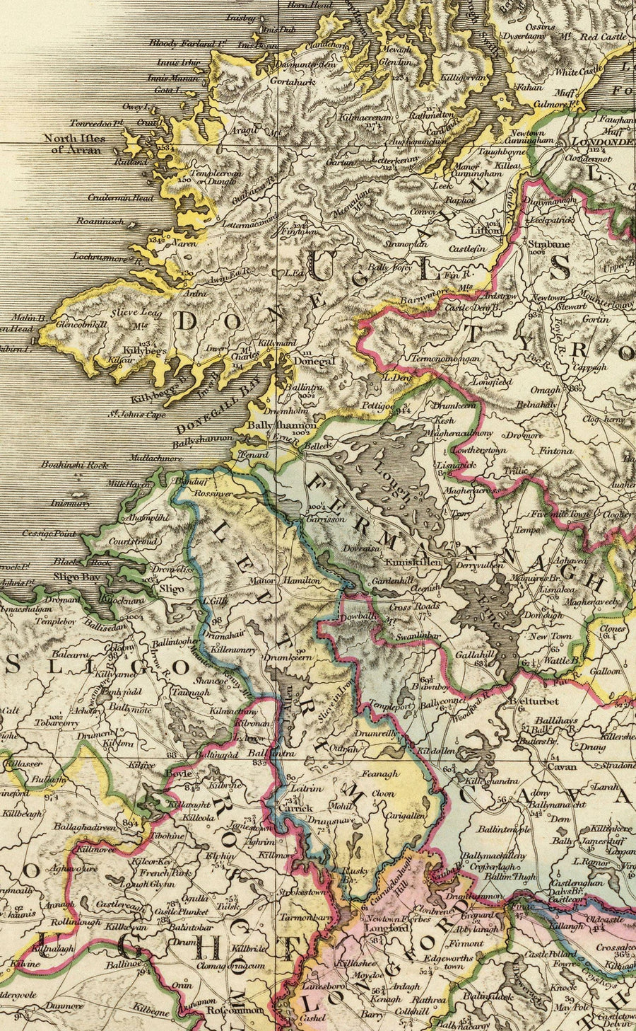 Alte Karte von Irland im Jahr 1798 von W. Faden - Seltene Farb-Atlas-Karte - Dublin, Belfast, Cork 