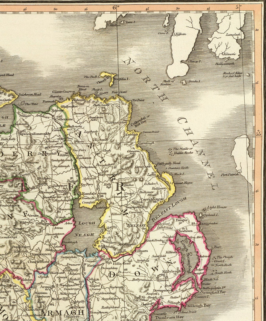 Alte Karte von Irland im Jahr 1798 von W. Faden - Seltene Farb-Atlas-Karte - Dublin, Belfast, Cork 
