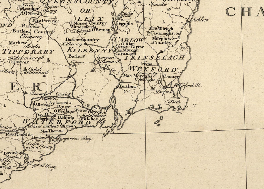 Alte Karte der Familiennamen Irlands, 1795 - O&