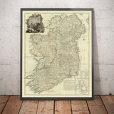 Mappa antica dell'Irlanda nel 1790 di John Rocque - Grafico da parete raro e grande 